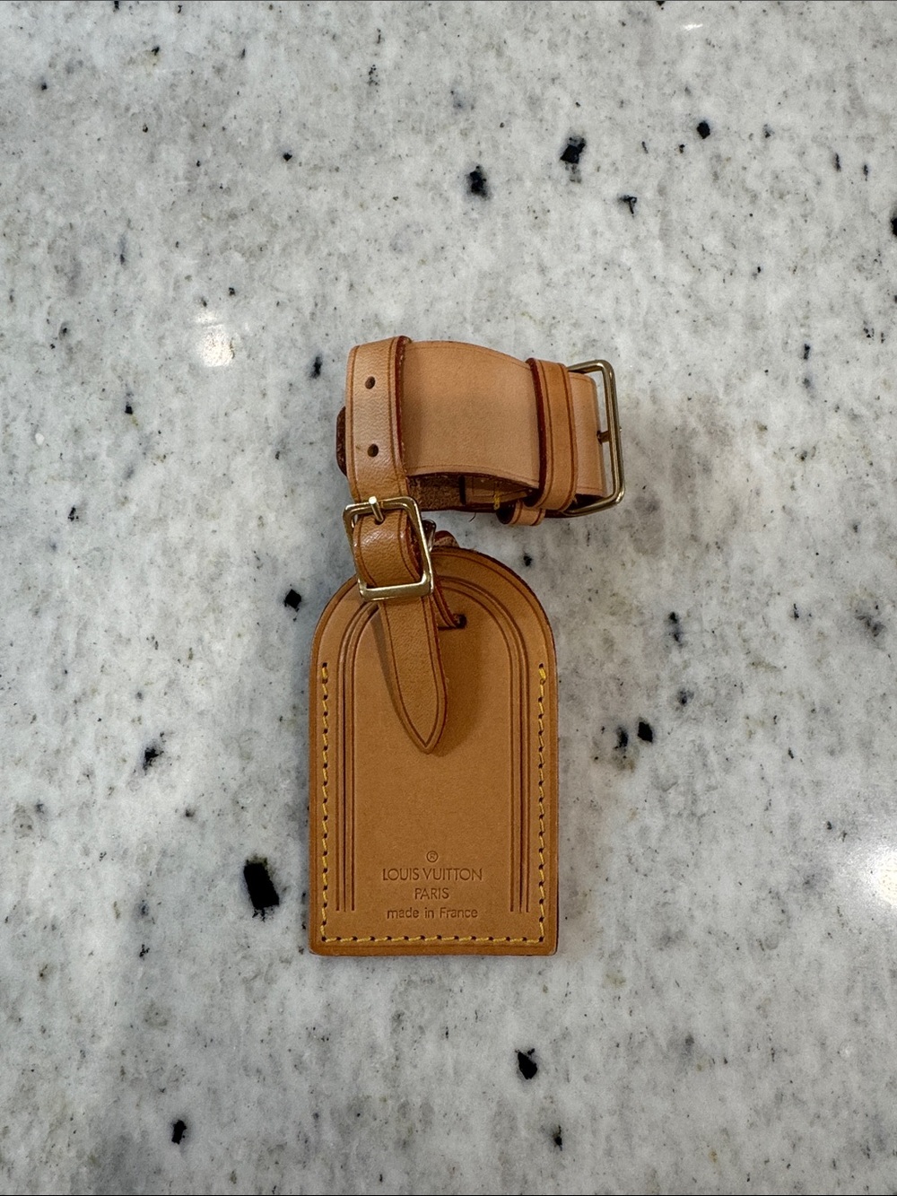 Louis Vuitton Tan Leather Luggage Tag with Gold Hardware